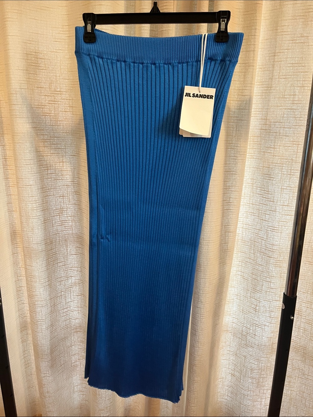 Jil Sander Ribbed Knit Column Skirt in Vibrant Blue